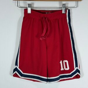 VTG OshKosh Bgosh Boys Red Mesh Basketball Shorts 4 Number 10 Athletic Striped